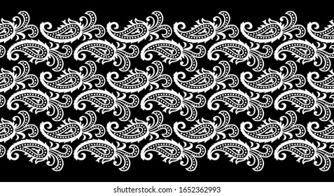 Seamless black and white paisley border design