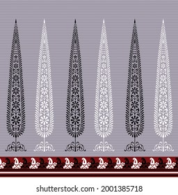seamless black and white paisley border pattern on grey background