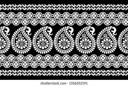 Seamless black and white paisley with flower border