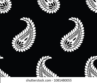Seamless black and white paisley pattern