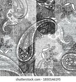 seamless black and white paisley pattern on textures