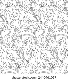 seamless black and white paisley pattern on white background