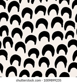 The seamless black and white pattern with abstract shapes. Half circles. The creative monochrome hand drawn background for your design. Textile, blog decoration, banner, poster, wrapping paper.