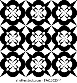 patrón transparente en blanco y negro de pétalos abstractos de flores simétricas para impresión en tela, embalaje, decoración interior o para tejidos metálicos y cerámicos