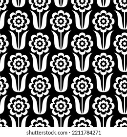 Seamless black and white pattern with abstract flowers Decorative background. Vector illustration Design for web, wallpaper, wrapping, textile, print 