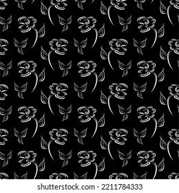 Patrón blanco y negro impecable con flores abstractas. Ilustración vectorial.