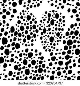 The seamless black and white pattern with brush strokes and dots. The creative monochrome hand drawn background for your design. Textile, blog decoration, banner, poster, wrapping paper.