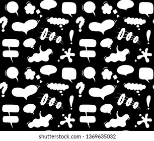 Seamless black and white pattern of bubbles speech.  Fun vector texture