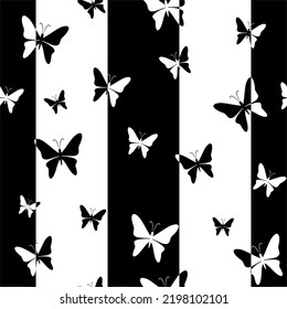 Seamless black and white pattern with butterflies. Butterfly background. Vector illustration. Design for web, wallpaper, wrapping, textile, print.