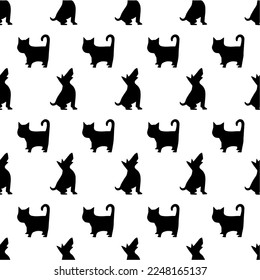 Seamless black and white pattern of cats and dogs. hand drawn