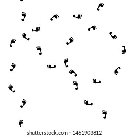 Seamless black and white pattern. A chain of human footprints is drawn on a white background. Vector illustration.