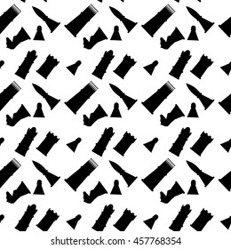 Seamless black white pattern with chess figures. Background with knight and pawn, chess strategy and tactics. Vector illustration