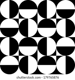 Seamless black and white pattern of circles and squares