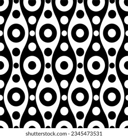 Seamless black and white pattern with circles. Abstract background. Vector illustration. Design for web, wrapping, wallpaper, cover, textile, fabric.