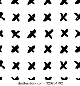 The seamless black and white pattern with crosses. The creative monochrome hand drawn background for your design. Textile, blog decoration, banner, poster, wrapping paper.