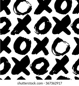 The seamless black and white pattern with crosses and circles. The creative monochrome hand drawn background for your design. Textile, blog decoration, banner, poster, wrapping paper.