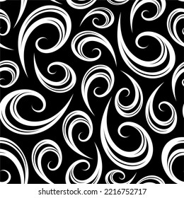 Seamless black and white pattern with curls. Decorative background. Vector illustration. Design for web, wallpaper, wrapping, cover, textile, fashion.