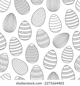 Seamless black and white pattern with decorated eggs. Holiday background. Happy Easter vector illustration. Design for web, wrapping, textile, print.