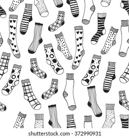 Seamless black   white pattern doddle socks for coloring book