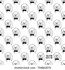 Seamless Black and White Pattern with Doggies. Design Element for Postcards, Printout and Holiday Packaging. Vector Illustration