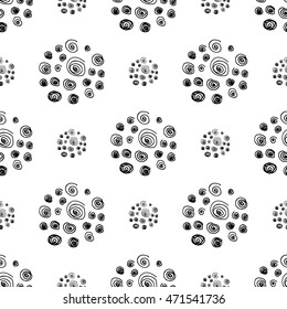 Seamless black and white pattern. Doodle ink.