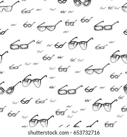 Seamless black and white pattern with doodle glasses