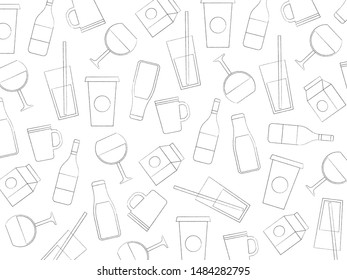 Seamless black and white pattern with drinks
