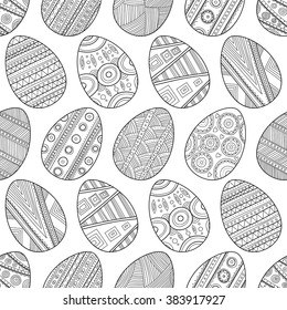 Seamless black and white pattern Easter eggs for coloring book