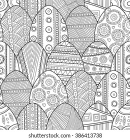 Seamless black and white pattern Easter eggs for coloring book