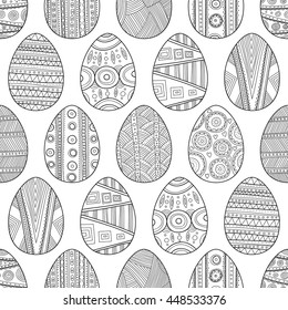Seamless black and white pattern Easter eggs for coloring book