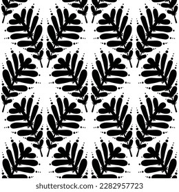 Seamless black and white pattern. Elegant stylish background. Vector texture with leaves.