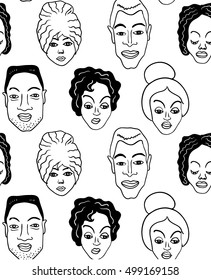 seamless black and white pattern of emotional individuals