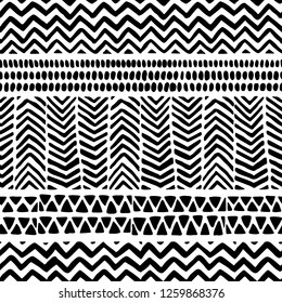 Seamless black and white pattern. Ethnic and tribal motifs. A hand drawn aztec print. Vector illustration.
