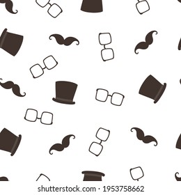 patrón blanco y negro transparente para el día del padre, imprimir con bigote, anteojos y sombrero sobre fondo blanco