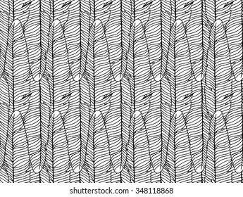 Seamless black and white pattern with feathers 