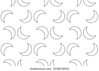 Seamless black and white pattern featuring crescent moons, ideal for childrens coloring activities and creative projects.