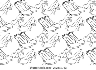 Seamless black and white pattern with female shoes sketch