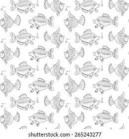 Seamless black and white pattern with fishes
