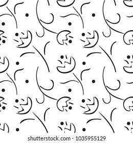 Seamless black and white pattern with flowers