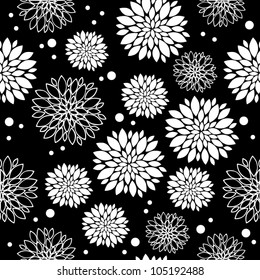 Seamless black and white pattern with flowers, vector illustration