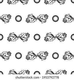 Patrón blanco y negro impecable con flores y monogramas de estilo simple. Bien por la ropa y los textiles. Ilustración vectorial.
