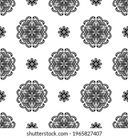 Patrón blanco y negro impecable con flores y monogramas de estilo simple. Bien por la ropa y los textiles. Vector 