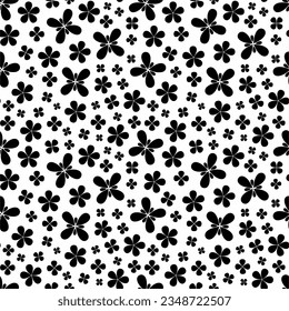 Patrón blanco y negro sin foco con flores. Ilustración vectorial.