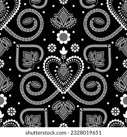 Seamless black and white pattern with flowers.Ornate Floral Seamless Pattern.