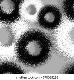 Seamless black and white pattern of  fluffy fur circles