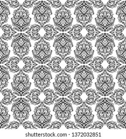 Seamless black and white pattern with geometric boho ornaments. Tribal background for textile, wallpaper and your creativity.