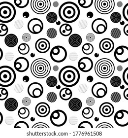 seamless black and white pattern of geometric elements and circles
