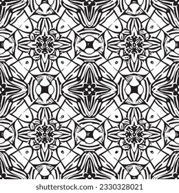 seamless black and white pattern geometric organic shapes and forms textile fabric or ceramic tiles background