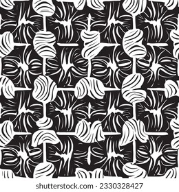 seamless black and white pattern geometric organic shapes and forms textile fabric or ceramic tiles background