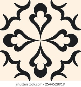 Padrão preto e branco contínuo com detalhes geométricos e florais. Design tradicional de azulejo estilo mediterrâneo. Inspirado pela decoração portuguesa, espanhola, islâmica, árabe, indiana e otomana.
